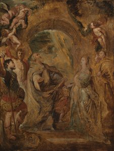Der heilige Gregor der Große mit den Heiligen Maurus und Papianus und die heilige Domitilla mit den Heiligen Nereus und Achilleus, 1606-07 von Peter Paul Rubens