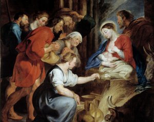 Die Anbetung der Hirten (Detail). Gemälde von Pierre Paul Rubens (1577-1640) 17. Jahrhundert. Maße 3,4x2,48 m. Rouen, Musée des Beaux-Arts