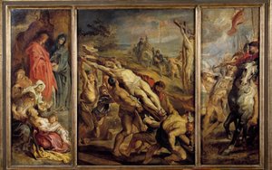 Die Errichtung des Triptychon-Kreuzes von Peter Paul Rubens (1577-1640) 17. Jahrhundert. Dim. 0,68x1,07 m Paris, Musée du Louvre von Peter Paul Rubens