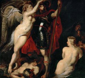 Der Held der Tugend Mars wird von der Siegesgöttin bekränzt, ca. 1616 von Peter Paul Rubens