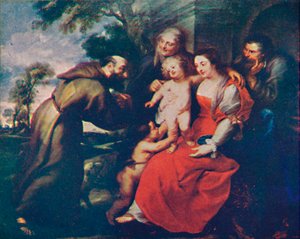 Die Heilige Familie mit den Heiligen Franziskus und Anna und dem kleinen Johannes dem Täufer, ca. 1630 von Peter Paul Rubens