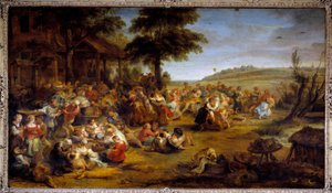 Die Kirmes oder Hochzeit im Dorf. Gemälde von Pierre Paul Rubens von Peter Paul Rubens