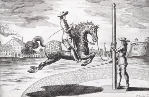 Ein Pferd en Capriole aus Neuem Traktat zur Pferdezucht, geschrieben von Winters, Stuterey und Reit-Schul, 1672