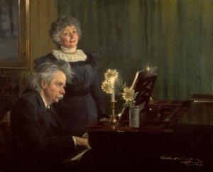 Edvard Grieg begleitet seine Frau am Flügel von Peder Severin Krøyer