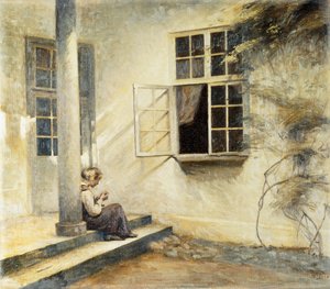 Ein Mädchen, das auf einer Veranda sitzt, Liselund von Peter Vilhelm Ilsted
