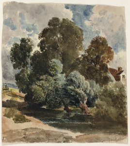 Baumgruppe (recto), Skizze der Aderley-Kirche (verso) von Peter de Wint