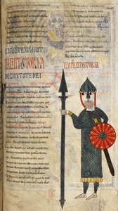 Ein westgotischer Soldat in knielangem Kettenhemd und Leggings, Illustration aus 