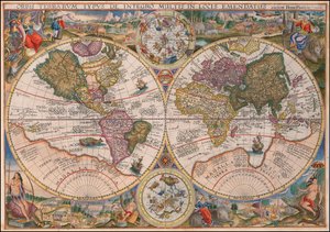 Doppel-Hemisphären-Weltkarte, 1594 von Petrus Plancius