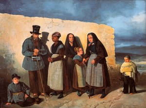 Die Armen des San Bernardino (Heiliger Bernhard) Hospizes in Madrid wärmen sich in der Sonne von Pharamond Blanchard
