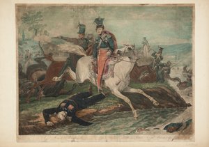 Fürst Józef Poniatowski stirbt beim Überqueren der Elster am 19. Oktober 1813 von Philibert-Louis Debucourt