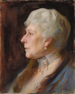 Porträt von Prinzessin Henry von Battenberg, geborene Prinzessin Beatrice von Großbritannien, im Profil nach links, mit Halsband und Ohrringen von Philip Alexius de Laszlo