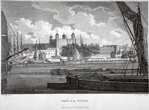 Blick auf den Tower of London mit Booten auf der Themse, ca. 1790 von Philip Audinet