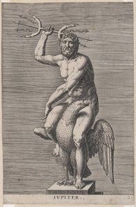Tafel 2: Jupiter, Statue des nackten Gottes, der auf einem Adler sitzt und einen Doppeltrident hält, 1586
