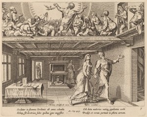 Und sie wurden alle mit dem Heiligen Geist erfüllt von Philip Galle after Maerten van Heemskerck