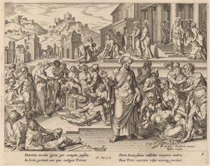 Der heilige Petrus heilt die Kranken mit seinem Schatten von Philip Galle after Maerten van Heemskerck