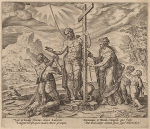 Der fleißige Arbeiter, vereint mit Christus nach dem Tod von Philip Galle after Maerten van Heemskerck