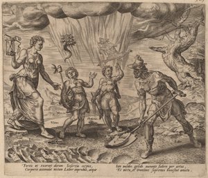 Der Herr versorgt den fleißigen Arbeiter mit Nahrung und Kleidung von Philip Galle after Maerten van Heemskerck