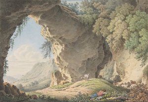 Felsige Landschaft mit schlafendem Hirten von Philip Heinrich Dunker