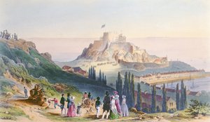 Ankunft Ihrer Majestät am Mount Orgueil, 3. September 1846, aus dem Besuch von Königin Victoria in Jersey, graviert von H. Walter, 1847