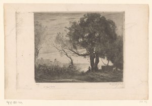 Landschaft mit Flötenspieler unter einem Baum und Silhouette einer Stadt von Philip Zilcken (signed by artist)