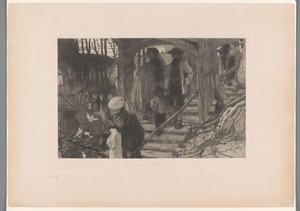 Familien gehen eine Holztreppe hinunter von Philip Zilcken