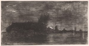 Landschaft mit Häusern und Mühle am Wasser von Philip Zilcken