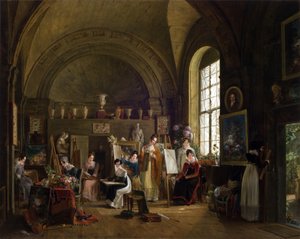 Innenansicht des Ateliers von Van Dael und seinen Schülern an der Sorbonne, 1816