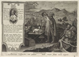 Amerigo Vespucci entdeckt das Sternbild Kreuz des Südens mit einem Astrolabium von Philipp Galle