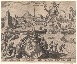 Der Koloss von Rhodos aus der Serie Die achte Weltwunder nach Maarten van Heemskerck, 1572 von Philipp Galle