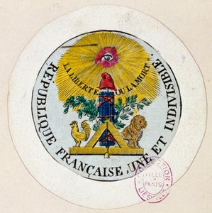 Französische Revolution: Siegel dekoriert mit Symbolen der Republik und der Freimaurerindustrie. Gravur von Philippe Auguste Hennequin (1762-1833) 1792 Paris, Carnavalet Museum von Philippe Auguste Hennequin