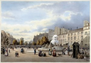 Der Schlossbrunnen (Brunnen des Bd St Martin) - in „Promenade dans Paris et ses environs“, von Jacottet und Benoist, Paris, um 1840