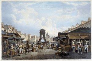 Der Spaziergang um den Brunnen der Unschuldigen, ca. 1840 - in „Promenade dans Paris et ses environs“, ill. von Jacottet und Benoist, Paris, um 1840