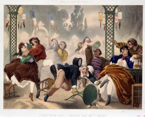 Das Kasino von Asnieres. Es ist gut gemacht, es musste nicht dorthin gehen. Beliebte Unterhaltungsszene, ein Mann tritt in einen Hocker und fällt mitten auf die Tanzfläche von Philippe Jacques Linder