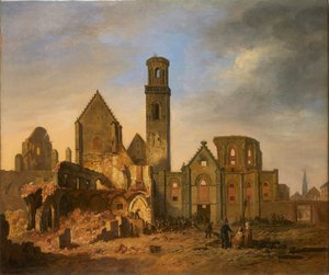 Ansicht der Abtei St. Michael in Antwerpen nach dem Brand vom 27. Oktober 1830 von Philippe Jacques van Brée