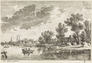 Flusslandschaft mit Ruderboot von Philippe Lambert Joseph Spruyt