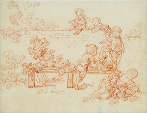 Kleine Jungen spielen und klettern eine Mauer hoch von Philippe Louis Parizeau