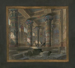 Szenografie von Philippe Chaperon für die Oper Aida von Giuseppe Verdi (1813-1901): der Tempel der Isis