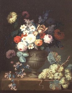 Stillleben mit Blumen in einer klassischen Vase und einer Traube von Philippe Parpette