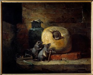 Die Ratte, die sich aus der Welt zurückzog. Illustration der Fabel von Jean de La Fontaine von Philippe Rousseau