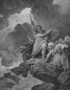 Die Zerstörung von Pharaos Heer, Exodus 14, Vers 19-31 (Gravur)