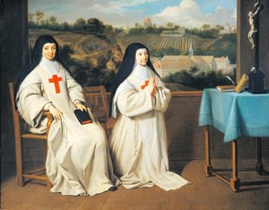 Porträt von Mutter Marie-Angelique Arnaulds Schwester und Mutter Agnes vor der Abtei Port-Royal des Champs, zugeschrieben Philippe de Champaigne von Philippe de (attr. to) Champaigne