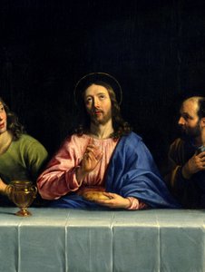 Das Abendmahl genannt „Das kleine Abendmahl“ (Detail) Gemälde von Philippe de Champaigne (1602-1674). Paris. Louvre Museum von Philippe de Champaigne