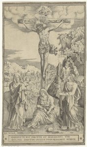 Christus am Kreuz flankiert von Maria und Johannes von Philippe de Soye