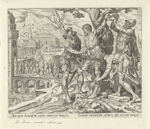 Israeliten befreien Achior (Geschichte von Judith und Holofernes) von Philips Galle