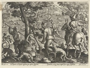 Hasenjagd
Jagdszenen (Serientitel)
In quibus omne genus venationis, aucupij, piscatusque (Serientitel) von Philips Galle