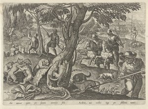 Jagd auf Wildkatzen
Jagdszenen (Serientitel)
In quibus omne genus venationis, aucupij, piscatusque (Serientitel) von Philips Galle