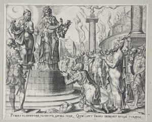 Judith zeigt dem Volk von Bethulia den Kopf des Holofernes von Philips Galle