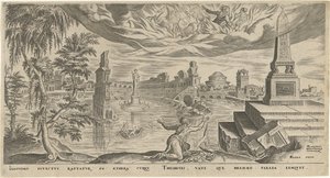 Landschaft mit Elisa, die den Mantel von Elia erhält von Philips Galle