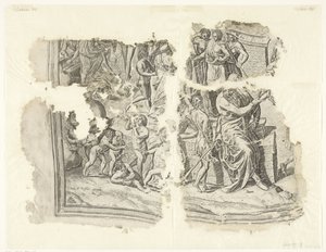 Linke untere Ecke einer Druckgrafik der Szene von Cebes (Tabula Cebetis Carta Vitae) von Philips Galle