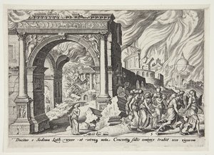 Lot und seine Familie verlassen das brennende Sodom